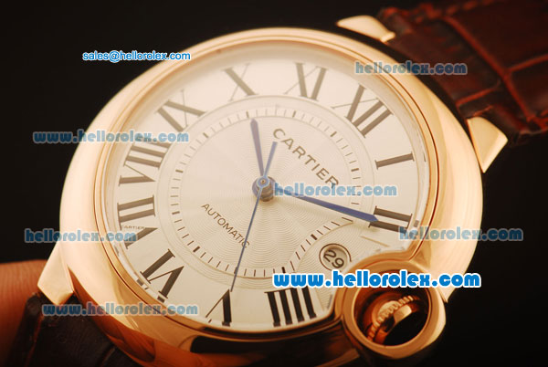 Cartier Ballon bleu de Automatic Rose Gold Case with White Dial and Brown Leather Strap - Click Image to Close