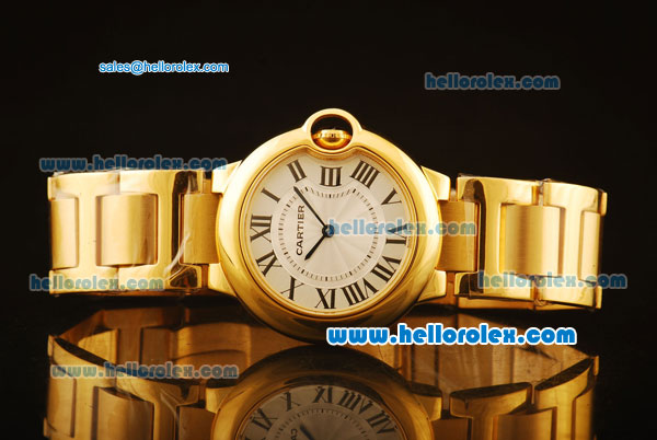 Cartier Ballon Bleu De Swiss ETA Quartz Full Gold with Beige Dial and Roman Markers - Click Image to Close