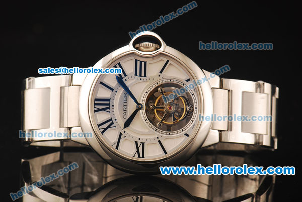 Cartier ballon bleu de Swiss Tourbillon Manual Winding Full Steel Case with White Dial and SS Strap - Click Image to Close