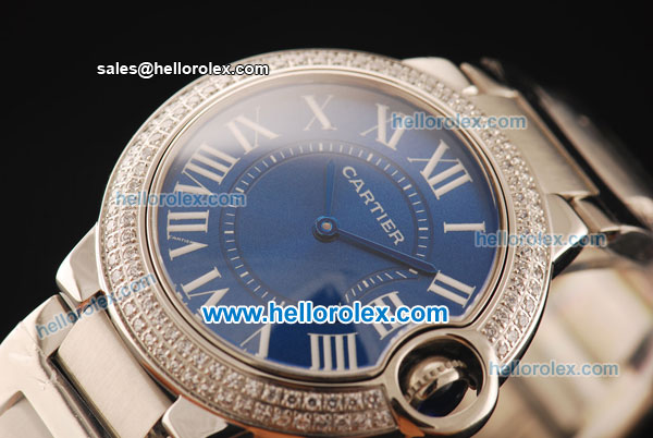 Cartier Ballon Bleu De Cartier Swiss ETA Quartz Full Steel with Diamond Bezel and Blue Dial - Click Image to Close