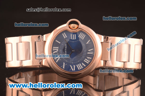 Cartier Ballon Bleu De Cartier Swiss ETA Quartz Full Rose Gold with Blue Dial and Roman Markers - Click Image to Close