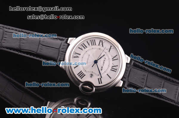 Cartier Ballon bleu de Automatic Steel Case with White Dial and Black Leather Strap - Click Image to Close
