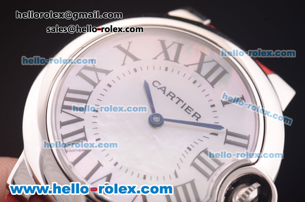 Cartier Ballon bleu de Swiss Quartz Steel Case with White MOP Dial and Red Leather Strap - Click Image to Close