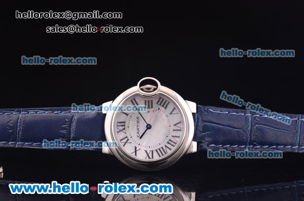 Cartier Ballon bleu de Swiss Quartz Steel Case with White MOP Dial and Blue Leather Strap - Click Image to Close