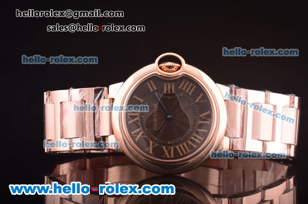 Cartier Ballon Bleu De Cartier Swiss ETA Quartz Full Rose Gold with Brown Dial and Roman Markers - Click Image to Close