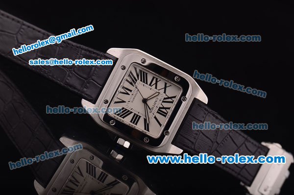 Cartier Santos Swiss ETA 2824 Automatic Steel Case with White Dial and Black Leather Strap - Click Image to Close