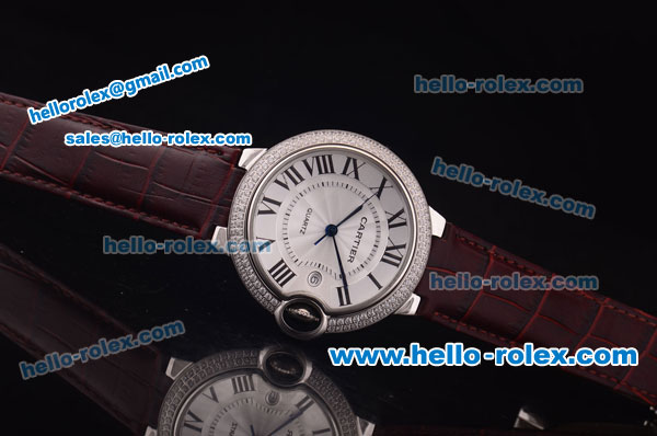 Cartier Ballon Bleu De Quartz Steel Case with Diamond Bezel and White Dial - Click Image to Close