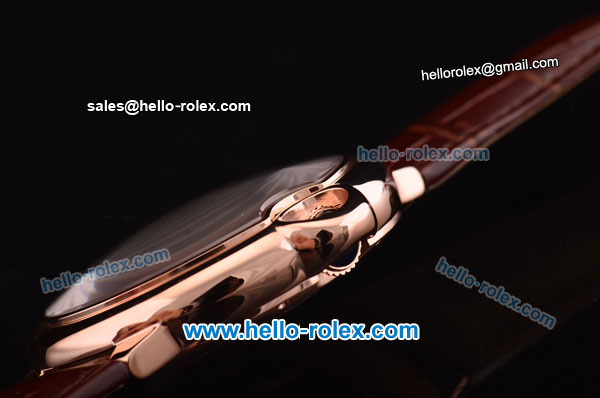 Cartier ballon bleu de Swiss Tourbillon Manual Winding Rose Gold Case with White Dial and Brown Leather Strap - Click Image to Close