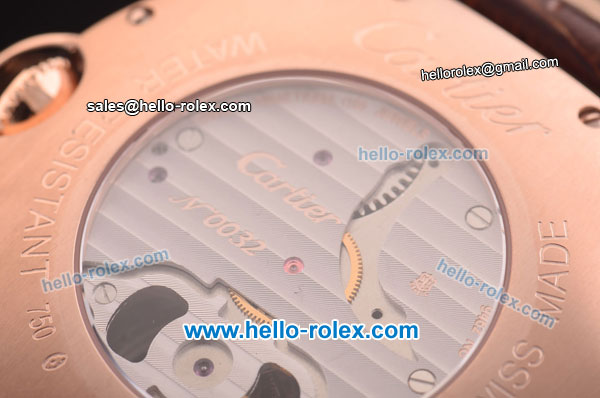 Cartier ballon bleu de Swiss Tourbillon Manual Winding Rose Gold Case with White Dial and Brown Leather Strap - Click Image to Close