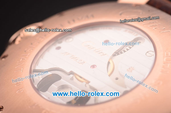 Cartier ballon bleu de Swiss Tourbillon Manual Winding Rose Gold Case with White Dial and Brown Leather Strap - Click Image to Close