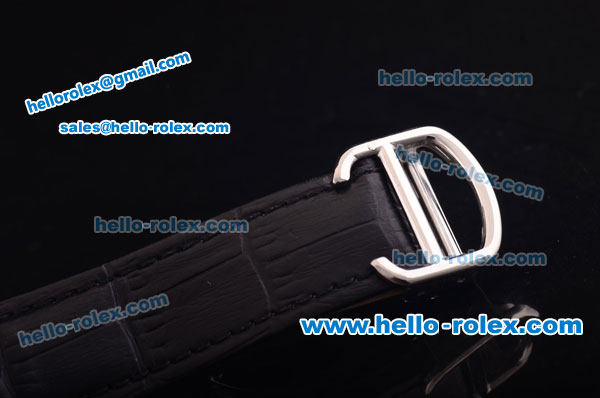 Cartier Ballon bleu de Automatic Steel Case with Diamond Bezel and Skeleton Dial-Black Leather Strap - Click Image to Close
