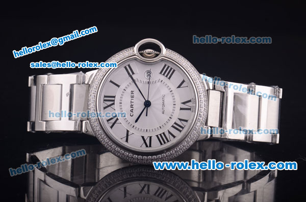 Cartier Ballon bleu de Automatic Full Steel with Diamond Bezel and White Dial-Roman Markers - Click Image to Close