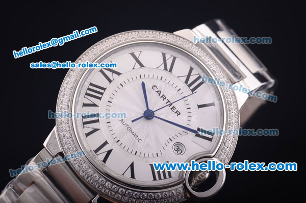 Cartier Ballon bleu de Automatic Full Steel with Diamond Bezel and White Dial-Roman Markers - Click Image to Close