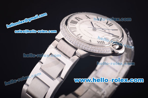Cartier Ballon bleu de Automatic Full Steel with Diamond Bezel and White Dial-Roman Markers - Click Image to Close