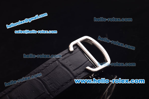 Cartier Ballon bleu de Automatic Steel Case with Diamond Bezel and White Dial-Black Leather Strap - Click Image to Close