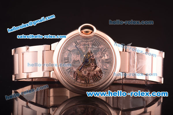 Cartier Ballon Bleu De Automatic Full Rose Gold with Skeleton Dial and Roman Markers - Click Image to Close