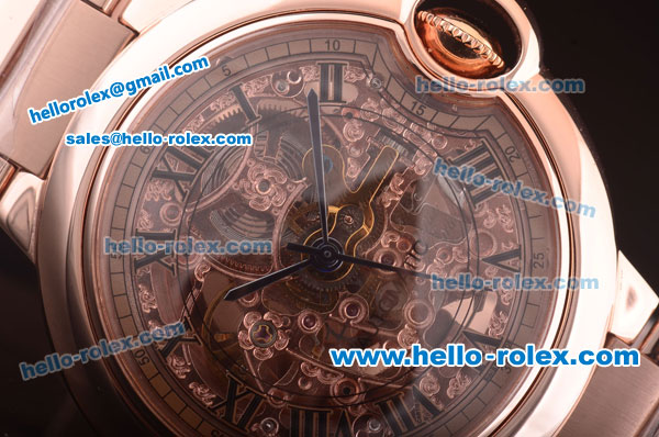 Cartier Ballon Bleu De Automatic Full Rose Gold with Skeleton Dial and Roman Markers - Click Image to Close