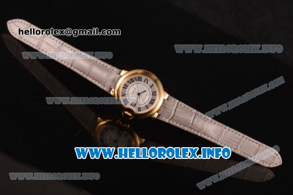 Cartier Ballon Bleu De Medium Asia 4813 Automatic Yellow Gold Case with Sliver Dial and Grey Leather strap - Click Image to Close