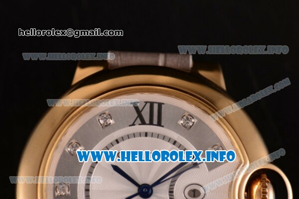 Cartier Ballon Bleu De Large Asia 4813 Automatic Yellow Gold Case with Sliver Dial and Grey Leather strap - Click Image to Close