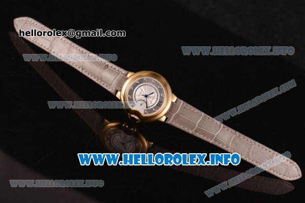 Cartier Ballon Bleu De Large Asia 4813 Automatic Yellow Gold Case with Sliver Dial and Grey Leather strap - Click Image to Close