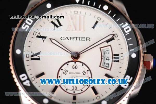 Cartier Calibre de Cartier Diver Asia ST16 Automatic Steel Case with White Dial Roman Markers and Black Rubber Strap - Click Image to Close