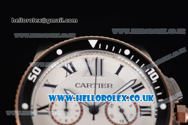 Cartier Calibre de Cartier Diver Japanese Miyota OS20 Quartz Steel Case with White Dial Roman Markers and Black Rubber Strap - Click Image to Close