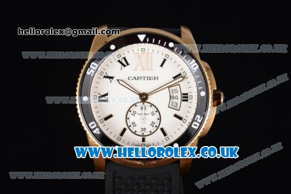 Cartier Calibre de Cartier Diver Asia ST16 Automatic Yellow Gold Case with White Dial Roman Markers and Black Rubber Strap - Click Image to Close