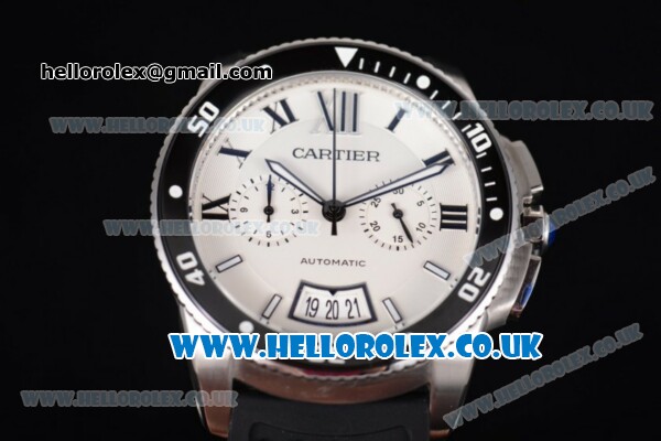 Cartier Calibre de Cartier Diver Japanese Miyota OS20 Quartz Steel Case with White Dial Roman Markers and Black Rubber Strap - Click Image to Close