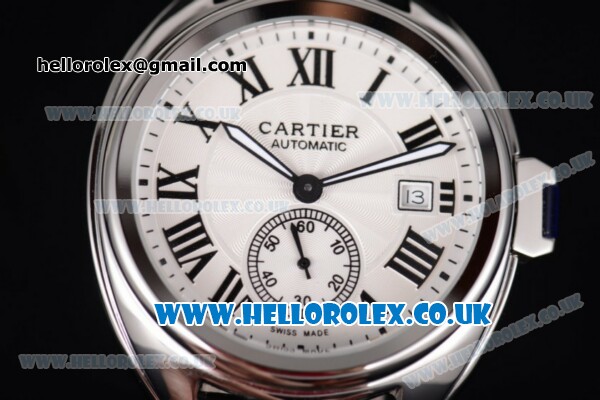 Cartier Cle de Cartier Asia ST16 Automatic Steel Case with White Dial White Second Hand and Black Leather Strap - Click Image to Close