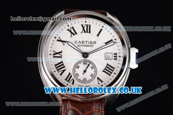 Cartier Cle de Cartier Japanese Asia ST16 Automatic Steel Case with White Dial and Brown Leather Strap - Click Image to Close