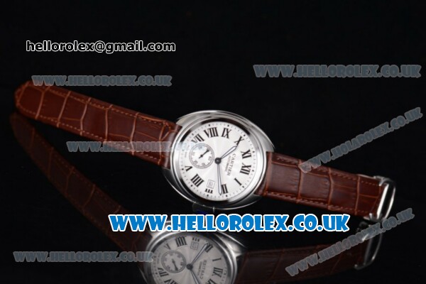 Cartier Cle de Cartier Japanese Asia ST16 Automatic Steel Case with White Dial and Brown Leather Strap - Click Image to Close
