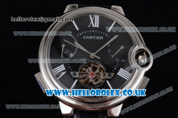 Cartier Ballon Bleu De Tourbillon Asia ST25 Automatic Steel Case with Black Dial and Black Leather Strap - Click Image to Close