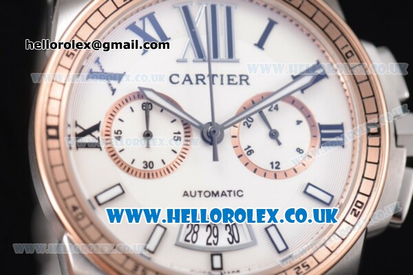 Cartier Calibre de Cartier Chronograph Miyota OS20 Quartz Steel Case with White Dial Two Tone Bracelet and Roman Markers - Click Image to Close