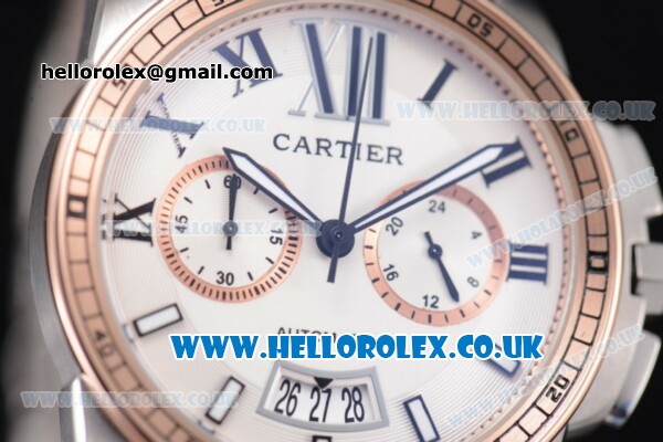 Cartier Calibre de Cartier Chronograph Miyota OS20 Quartz Steel Case with White Dial Two Tone Bracelet and Rose Gold Bezel - Click Image to Close