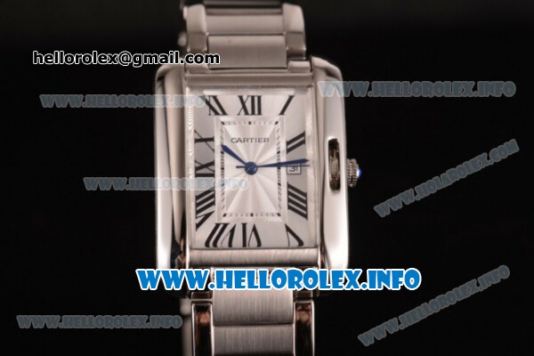Cartier Tank Anglaise Miyota Quartz Stainless Steel Case/Bracelet Stick Markers and Sliver Dial - Click Image to Close
