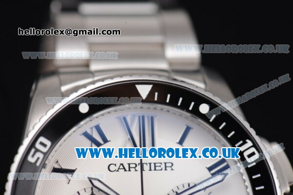 Cartier Calibre de Cartier Diver Chrono Miyota OS20 Quartz Stainless Steel Case/Bracelet with White Dial and Roman Markers - Click Image to Close