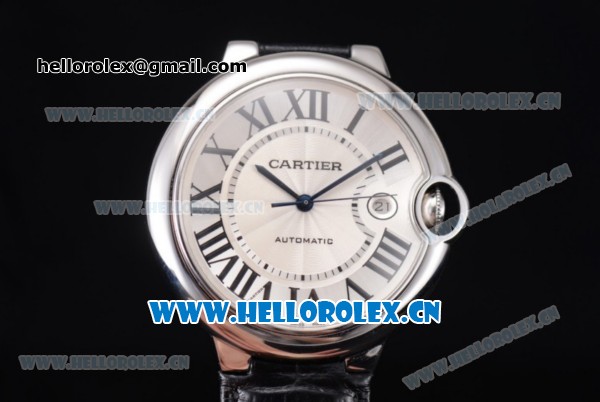 Cartier Ballon Bleu de Cartier Large Swiss ETA 2824 Automatic Steel Case with White Dial Black Leather Strap and Roman Numeral Markers - Click Image to Close