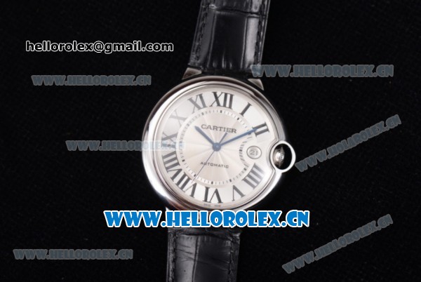 Cartier Ballon Bleu de Cartier Large Swiss ETA 2824 Automatic Steel Case with White Dial Black Leather Strap and Roman Numeral Markers - Click Image to Close