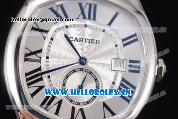 Cartier Drive de Cartier Asia ST16 Automatic Steel Case with Silver Dial Roman Numeral Markers and Blue Leather Strap - Click Image to Close