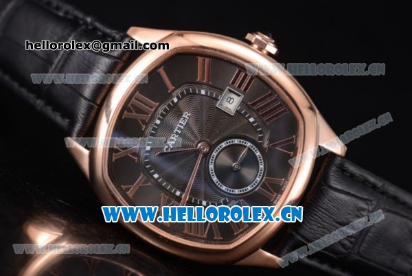Cartier Drive de Cartier Asia ST16 Automatic Rose Gold Case with Black Dial Roman Numeral Markers and Black Leather Strap - Click Image to Close