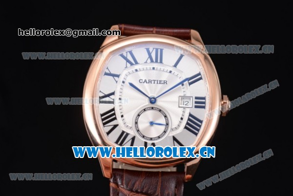 Cartier Drive de Cartier Asia ST16 Automatic Rose Gold Case with Silver Dial Roman Numeral Markers and Brown Leather Strap - Click Image to Close