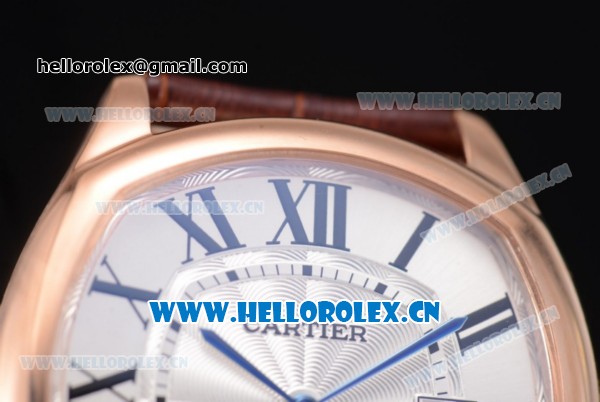 Cartier Drive de Cartier Asia ST16 Automatic Rose Gold Case with Silver Dial Roman Numeral Markers and Brown Leather Strap - Click Image to Close