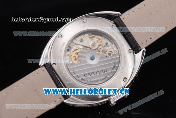 Cartier Cle de Cartier Asia ST16 Automatic Steel/Diamonds Case with Roman Numeral Markers Black Leather Strap and Diamonds Dial - Click Image to Close