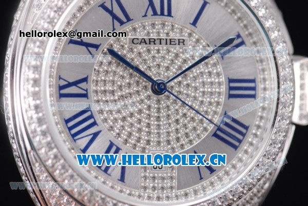Cartier Cle de Cartier Asia ST16 Automatic Steel/Diamonds Case with Roman Numeral Markers Brown Leather Strap and Diamonds Dial - Click Image to Close