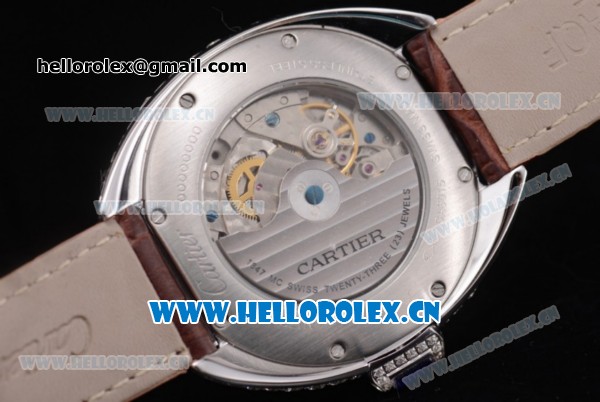 Cartier Cle de Cartier Asia ST16 Automatic Steel/Diamonds Case with Roman Numeral Markers Brown Leather Strap and Diamonds Dial - Click Image to Close
