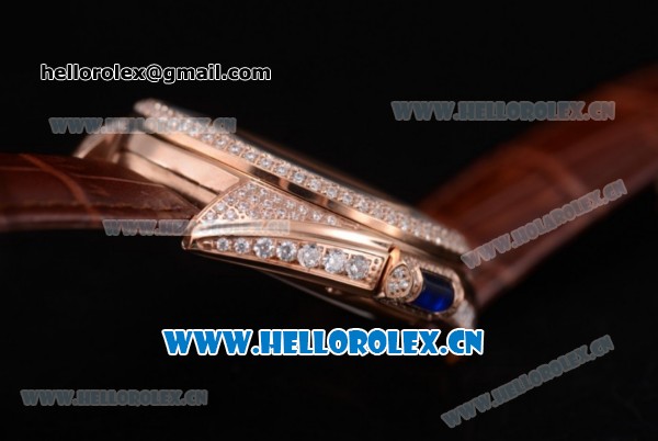 Cartier Cle de Cartier Asia ST16 Automatic Rose Gold/Diamonds Case with Brown Leather Strap and Diamonds Dial Roman Numeral Markers - Click Image to Close
