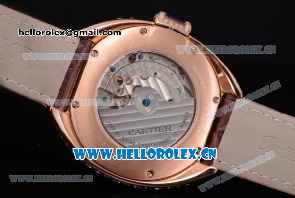 Cartier Cle de Cartier Asia ST16 Automatic Rose Gold/Diamonds Case with Brown Leather Strap and Diamonds Dial Roman Numeral Markers - Click Image to Close