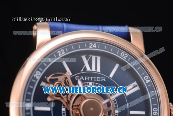 Cartier Rotonde de Cartier Astrotourbillon Asia 2813 Automatic Rose Gold Case with Blue Dial Roman Numeral Markers and Blue Leather Strap - Click Image to Close