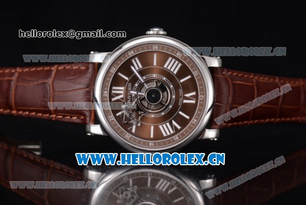 Cartier Rotonde de Cartier Astrotourbillon Asia 2813 Automatic Steel Case with Brown Dial Roman Numeral Markers and Brown Leather Strap - Click Image to Close