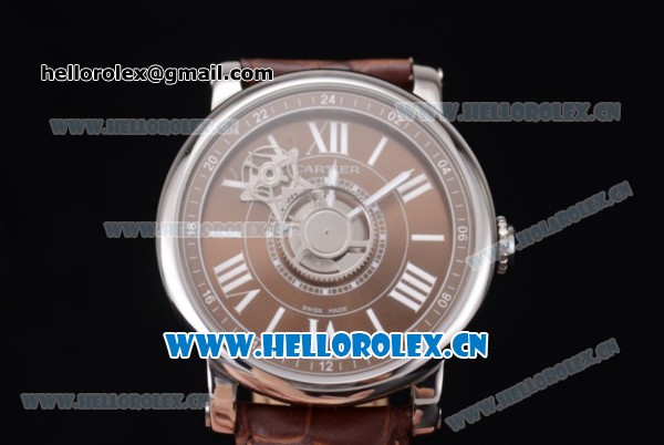 Cartier Rotonde de Cartier Astrotourbillon Asia 2813 Automatic Steel Case with Brown Dial Roman Numeral Markers and Brown Leather Strap - Click Image to Close